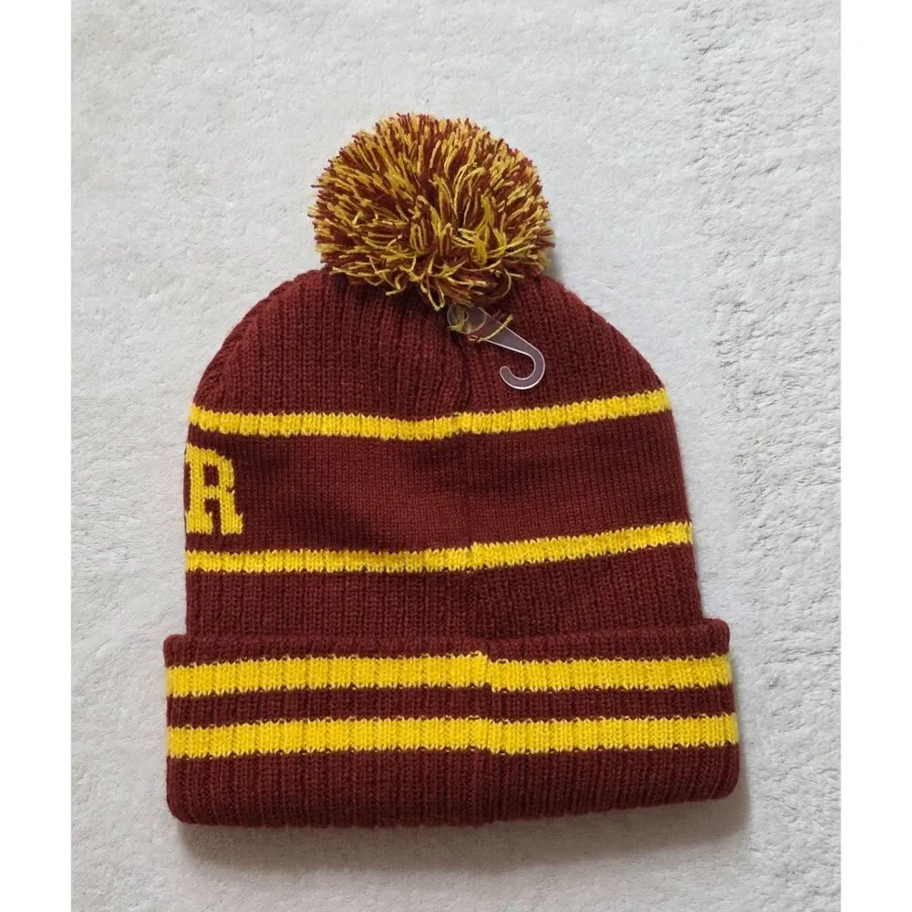 Gryffindor Harry Potter Knit Beanie Pom Pom One Size Burgundy Gold Hat NWT